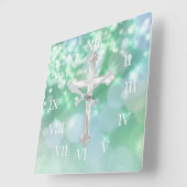 Pearly Cross mit Aqua Sparkle Quadratische Wanduhr (Winkel)