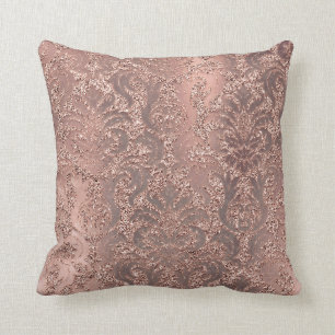 Pearly Ivory Damask Pink Rose Gold Glitzer Kupfer Kissen