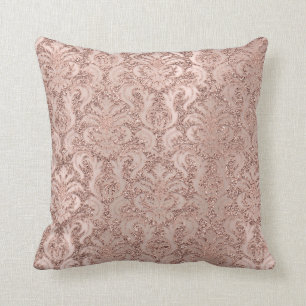 Pearly Metal Damask Pink Rose Gold Glitzer Luxus Kissen