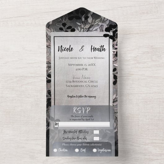 Pearly Opaleszent Moody Glam Floral Wedding All In One Einladung (Innen Boden)