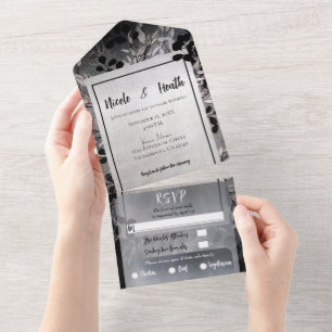 Pearly Opaleszent Moody Glam Floral Wedding All In One Einladung