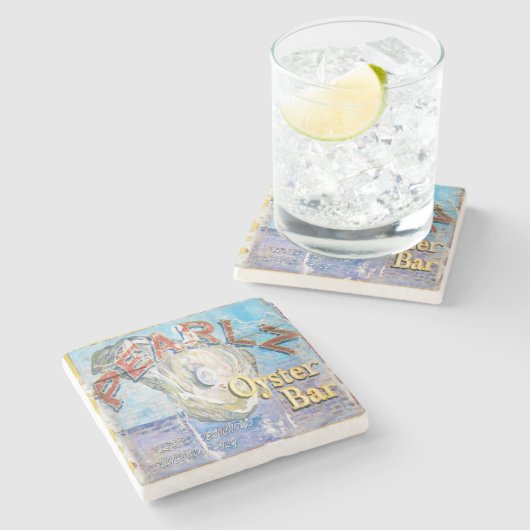 Pearlz Oyster Bar Charleston, SC. Marmor-Untersetz Steinuntersetzer (Seitenansicht)