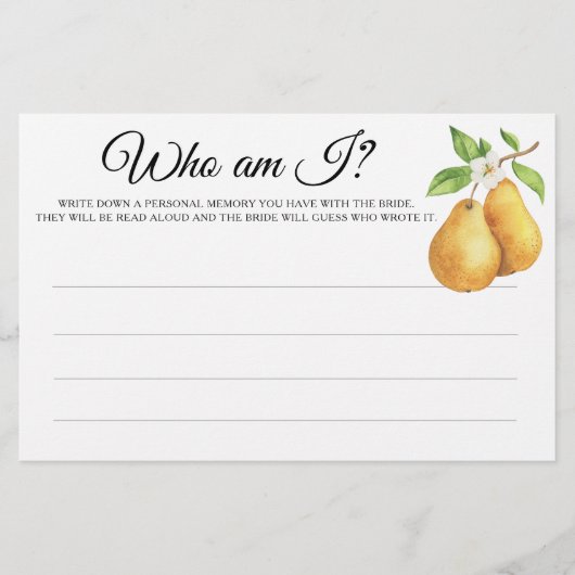 Pears Bridal shower Who am I game Briefpapier (Vorderseite)