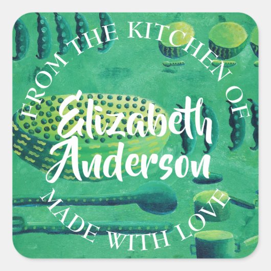 Peas in Bowls Von der Küche Quadratischer Aufkleber (Vorderseite)