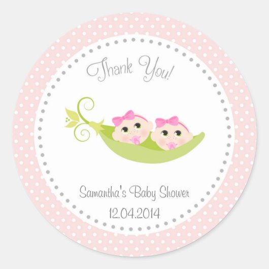 Peas in einem Pod-Baby-Duschkleber Twin Girls Runder Aufkleber (Vorderseite)