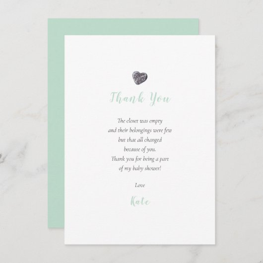 Pebble Heart Baby Dusche Danke, Gedicht Dankeskarte (Vorne/Hinten)