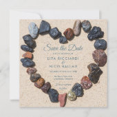 Pebble Heart Beach Save the Date Einladung (Vorderseite)