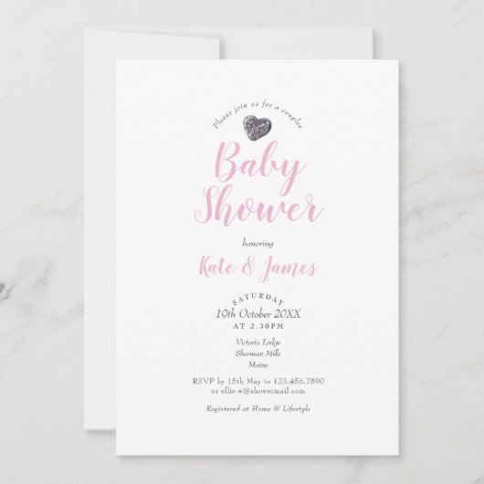 Pebble Heart Couples Kinderdusche / Sprinkle Einladung (Vorderseite)