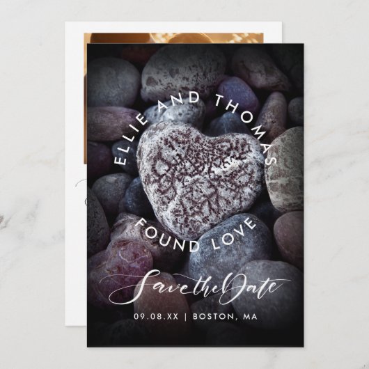 Pebble Heart Found Liebe Foto Wedding Save The Date (Vorne/Hinten)