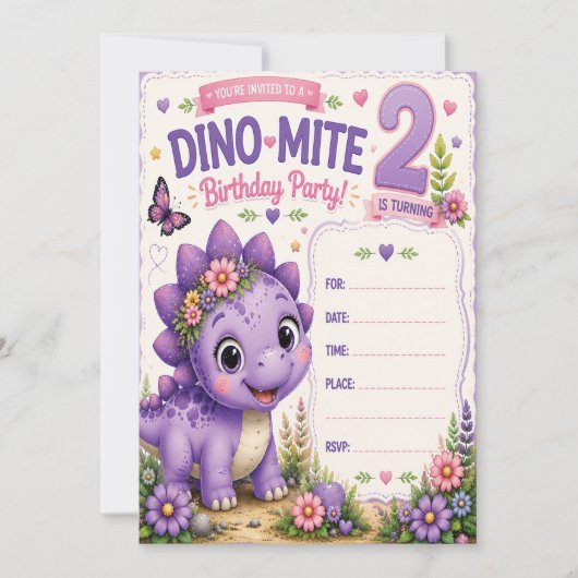 Pebbles' Dino-Mite 2. Geburtstag Einladung (Vorderseite)
