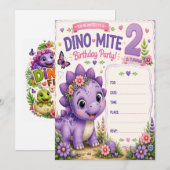 Pebbles' Dino-Mite 2. Geburtstag Einladung (Vorne/Hinten)