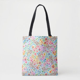 Pebbles skurriler Garten Graue Katze & Helle Blume Tasche