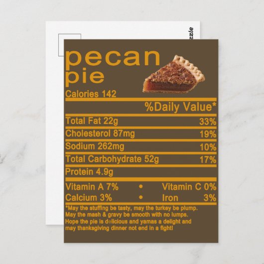 Pecan Pie Nutrition Facts Erntedank cake T-Shir Postkarte (Vorne/Hinten)