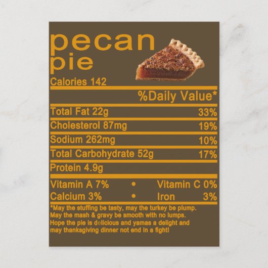 Pecan Pie Nutrition Facts Erntedank cake T-Shir Postkarte (Vorderseite)