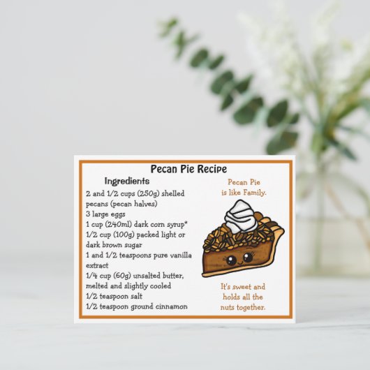 Pecan Pie Rezept Card Postkarte (Stehend Vorderseite)