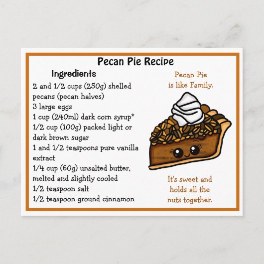 Pecan Pie Rezept Card Postkarte (Vorderseite)