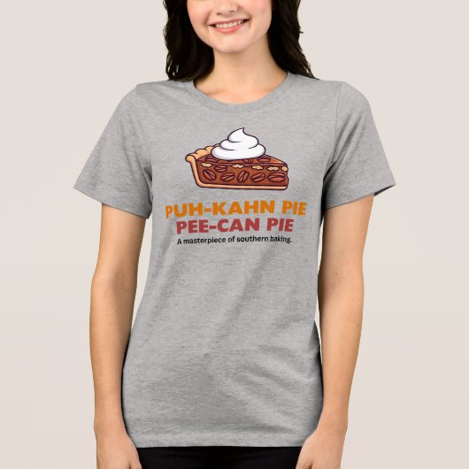 Pecannuss-Piekuchen-Scheibe mit Schlagsahne Tri-Blend Shirt (Vorderseite)