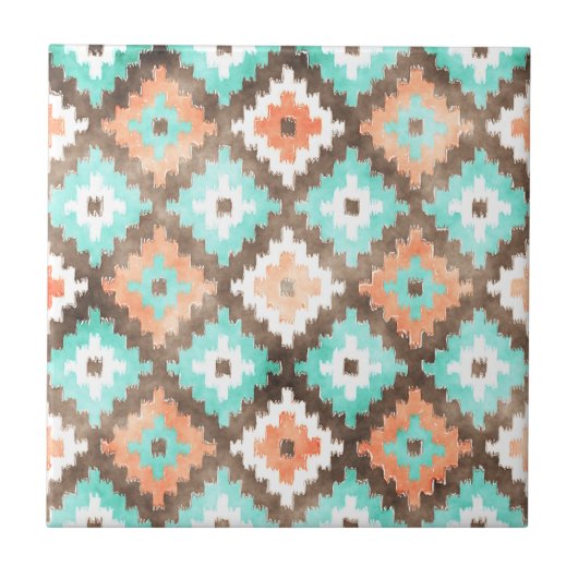 Pech Orange Turquoise Aqua Green Tria Art Fliese (Vorderseite)
