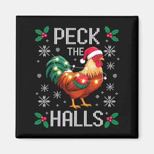 Peck The Halls Chicken Christmas Lights Snowflakes Magnet (Vorne)