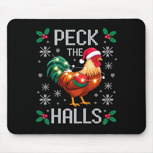 Peck The Halls Chicken Christmas Lights Snowflakes Mousepad (Vorne)