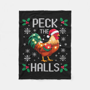Peck The Halls Hühner-Weihnachtslichter Schneefloc Fleecedecke