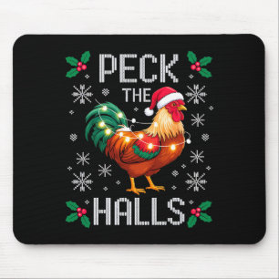 Peck The Halls Hühner-Weihnachtslichter Schneefloc Mousepad