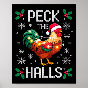 Peck The Halls Hühner-Weihnachtslichter Schneefloc Poster