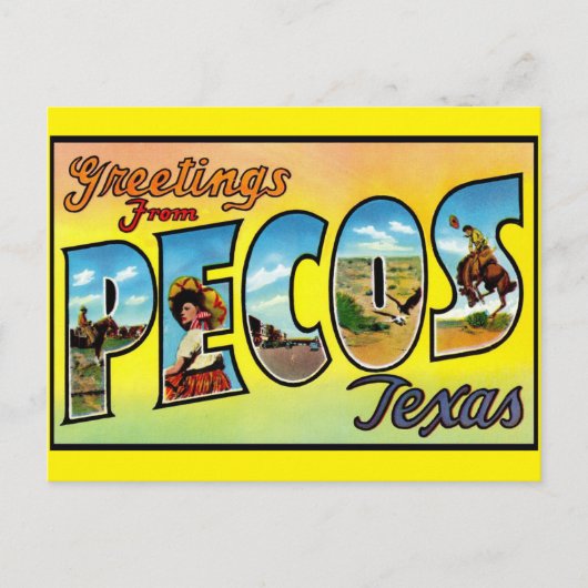 Pecos, Texas Greetings Vintage Travel Postcard Postkarte (Vorderseite)