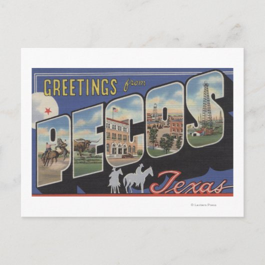 Pecos, TexasGroße BuchstabenszenenPecos, TX Postkarte (Vorderseite)