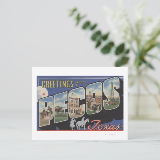 Pecos, TexasGroße BuchstabenszenenPecos, TX Postkarte (Stehend Vorderseite)