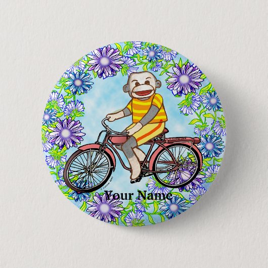Pedal Bike Sock Monkey Button (Vorderseite)