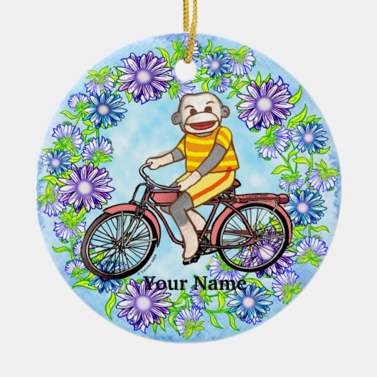 Pedal Bike Sock Monkey Keramik Ornament (Vorne)