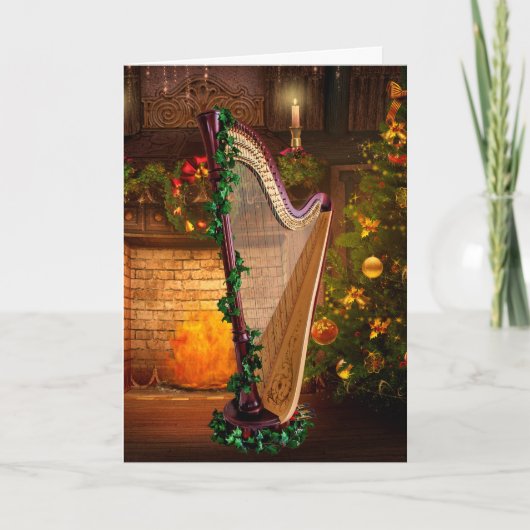Pedal Harp Christmas Card Feiertagskarte (Vorderseite)