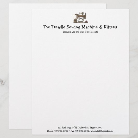 Pedal-Nähmaschine u. Kätzchen Briefbogen (Vorne/Hinten)