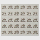 Pedal-Nähmaschine u. Kätzchen Geschenkpapier (Flach)