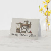 Pedal-Nähmaschine u. Kätzchen Karte (Gelbe Blume)