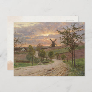 Peder Mønste Country Road,Windmill,Sunset Vintag Postkarte