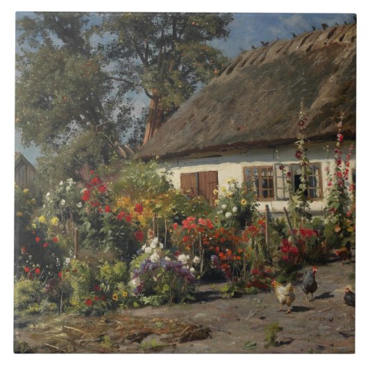 Peder Monsted - ein Hütten-Garten mit Hühnern Fliese (Vorderseite)