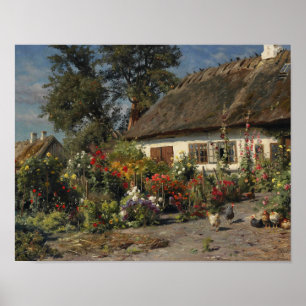 Peder Monsted - Eine Hütte mit Hühnern Poster
