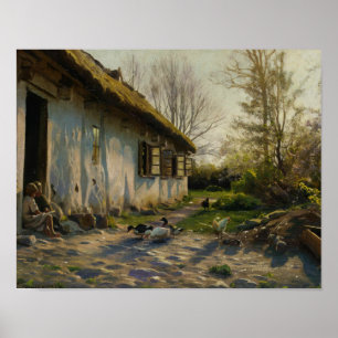 Peder Monsted - Kinder füttern Enten bei Sonnenauf Poster