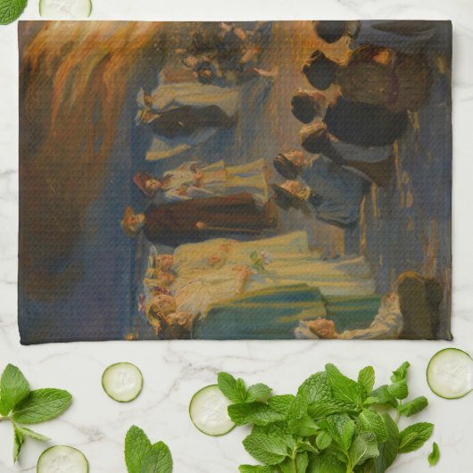 Peder Severin Kroyer - Feierabend im Mittsommer Geschirrtuch (Gefaltet)