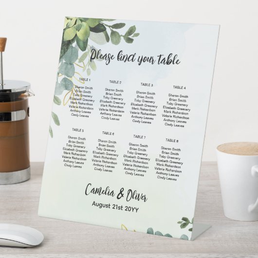 Pedestal 8 Table Wedding Chart Greenerie P Sockelschild (In Situ)