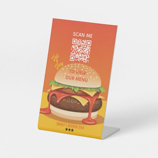 Pedestal Sign – Burger QR Menu Display Sockelschild (Vorderseite)