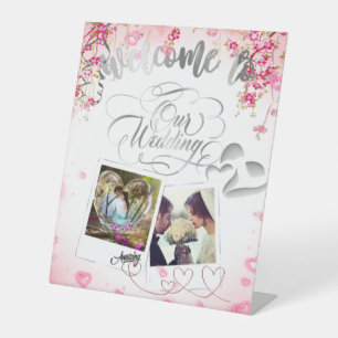 Pedestal Sign para boda con flores y corazones Sockelschild