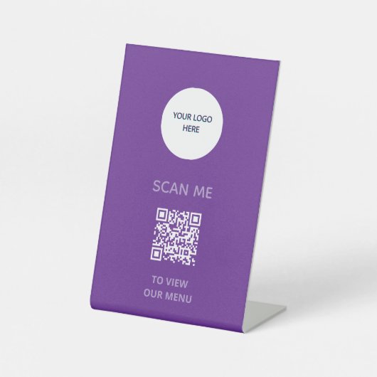 Pedestal Sign – QR Menu Display | purple Sockelschild (Vorderseite)