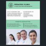 Pediatric Clinic Doctor Logo Photo QR Soft Green Flyer<br><div class="desc">Professional pediatric clinic flyer with front-side space for logo,  photo,  services,  key information,  and contact details. The back includes a QR code for staying connected along with replaceable social media icons. Ideal for clear,  friendly communication with parents and caregivers. Visit the store for more coordinated business marketing designs.</div>