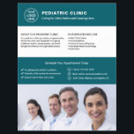 Pediatric Clinic Doctor Logo Photo QR Teal Flyer<br><div class="desc">Professional pediatric clinic flyer with front-side space for logo,  photo,  services,  key information,  and contact details. The back includes a QR code for staying connected along with replaceable social media icons. Ideal for clear,  friendly communication with parents and caregivers. Visit the store for more coordinated business marketing designs.</div>
