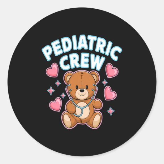Pediatric Crew Nurse Bear Heart Stethoscope Peds Runder Aufkleber (Vorderseite)