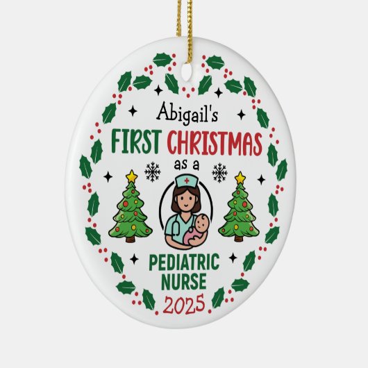 Pediatric Nurse First Christmas Tree Personalized Keramik Ornament (Rechts)