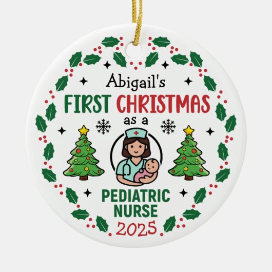 Pediatric Nurse First Christmas Tree Personalized Keramik Ornament (Vorne)